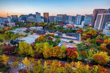 Autumn at deoksugung palace in Seoul south Korea 