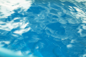 The smooth natural blue water background with bokeh  abstract on the sea or ocean,vintage and soft colored blur.