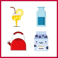 beverage icon. orange coctail and milk vector icons in beverage set. Use this illustration for beverage works.