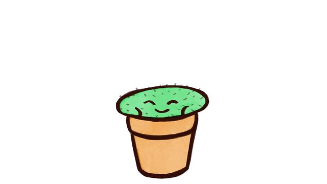 Cactus doing rocket jump – infinite loop hand drawn animation, alpha channel on the second half of animation