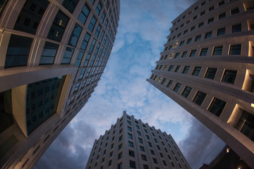Office Building at Night sky Fish-Eye Lens