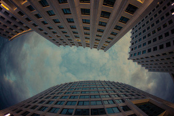 modern office buildings night with sunset light