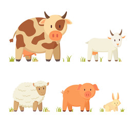 Farm and Domestic Animal Cartoon Illustration Set