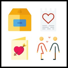 4 valentine icon. Vector illustration valentine set. wedding invitation and love letter icons for valentine works