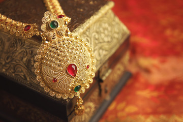 Indian Traditional Gold Necklace with Gemstones