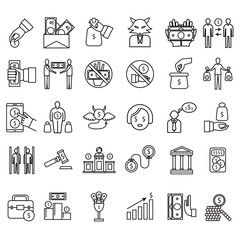 Corruption and Dishonesty Signs Black Thin Line Icon Set. Vector