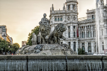 Cibeles Fountain at sunrise in Madrid, Spain