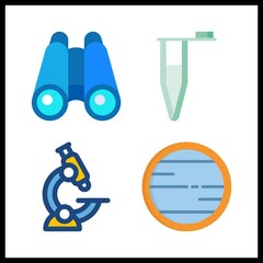 4 discovery icon. Vector illustration discovery set. binoculars and microscope icons for discovery works