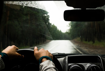 Driving a car in rainy weather