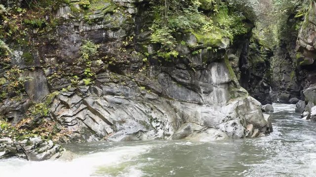 Coquihalla River flowing into the canyon in Coquihalla Canyon Provincial Park near Hope, British Columbia, Canada.