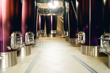 Vats for fermenting grapes and producing wine at the winery