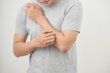 Men scratch the itch with hand, Concept with Healthcare And Medicine