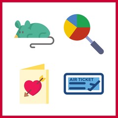 4 table icon. Vector illustration table set. wedding invitation and plane ticket icons for table works