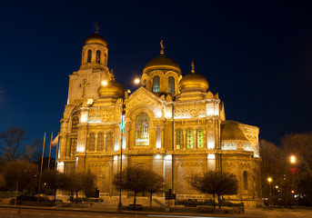 Fototapeta na wymiar Orthodox cathedral of Assumption of the Virgin Mary at night, Va