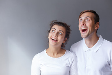 Portrait of a man and girl rejoicing