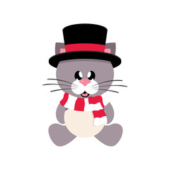 winter cartoon cute cat in hat with scarf sitting