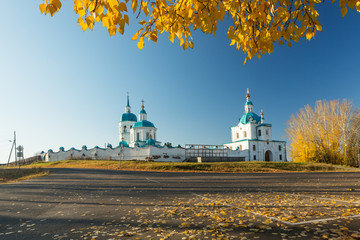 Yeniseysk, Russia. The Savior Transfiguration monastery in Yeniseisk surroundings the golden autumn.