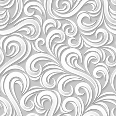 Swirl seamless background. White curves with shadows. Stock vector endless backdrop.