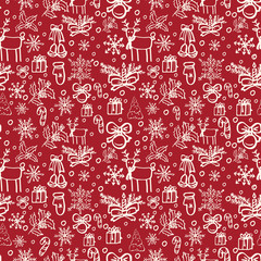 Hand Drawn Seamless Pattern with Christmas Elements. Vector illustration