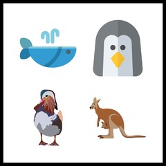 4 animal icon. Vector illustration animal set. whale and penguin icons for animal works