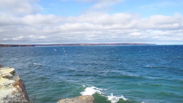 overlooking Lake Superior and waves from Miner's Castle rock formation 