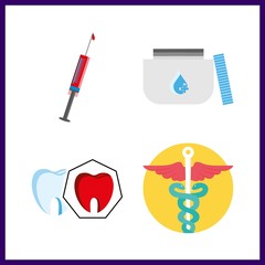 4 illness icon. Vector illustration illness set. needle with blood and spoiled tooth icons for illness works