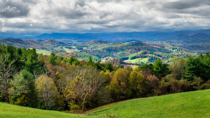 Autumn farms from the Blue Ridge Parkway near West Jefferson 