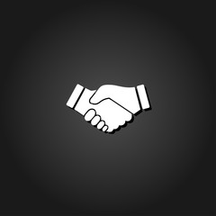 Business handshake, contract agreement icon flat. Simple White pictogram on black background with shadow. Vector illustration symbol