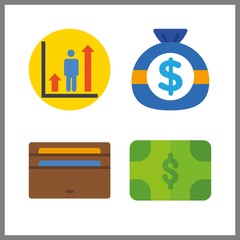 4 cash icon. Vector illustration cash set. money bag and money icons for cash works