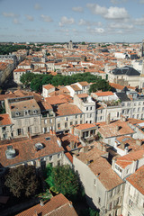 Fototapeta na wymiar La Rochelle old city viewed from high point with lots of tiled roofs