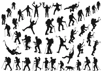 Foto op Canvas mountaineer climber hiker people, vector silhouette collection © PrintingSociety
