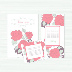 Template. Birthday card, invitation, anniversary. Thanks. Set of roses. Sketch.