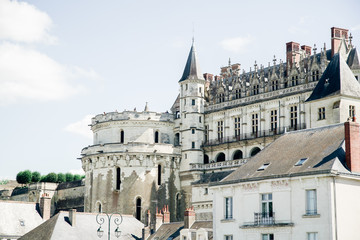 Fototapeta na wymiar Chateau d'Amboise on Loire river. View to the castle fron the bridge site. Medieval monument