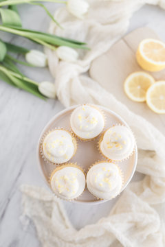 Spring Lemon Cupcakes on Marble Counter