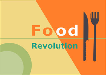 Food revolution logo for eating change or good health.