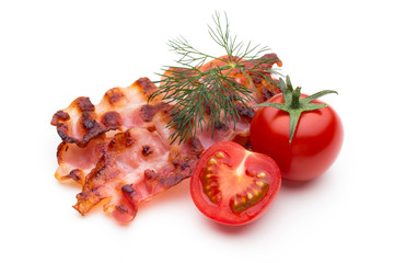 Cooked bacon rashers isolated on white.