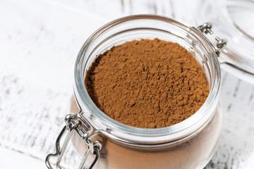 cocoa powder in a glass jar