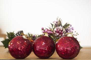 red christmas balls on white background
