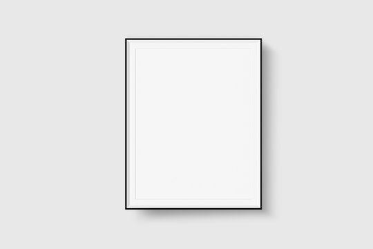 Realistic black picture frame mock-up isolated on white background. Perfect for your presentations. 3D rendering