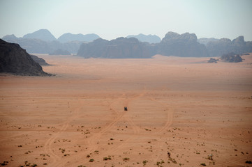 Red mountains of the canyon of Wadi Rum desert in Jordan. Wadi Rum also known as The Valley of the...