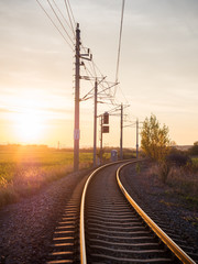 Obraz premium Railway and sunset