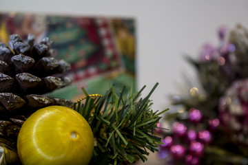 christmas decoration with a present in the background