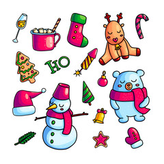 Colorful Christmas icons in set