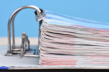 Close-up office ring binder with documentation
