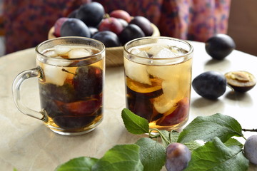 Cold green tea with plum