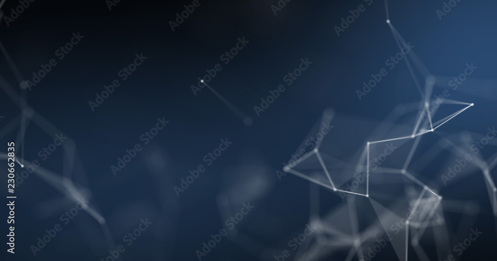 Poster Plexus background, futuristic and cyberspace concept design. Abstract blue geometric polygon wireframe 3D background