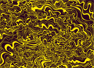 Yellow decorative doodle waves, brown color background.