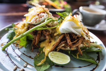 Pulled pork and tasty benedict from a restaurant in Bali, Indonesia