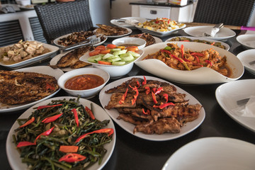 Indonesian seafood cuisine from a private chef cooking for us at our villa in Bali, Indonesia