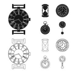 Vector design of clock and time icon. Collection of clock and circle stock vector illustration.